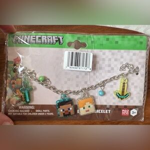 New Minecraft Kid’s Charm Bracelet Steve Sword Pickaxe Alex